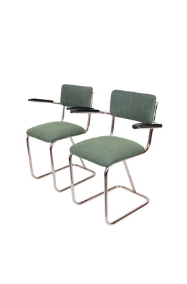 NIEUW Set vintage buisframe stoelen opnieuw gestoffeerd