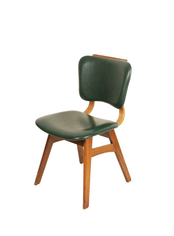 Set van 4 Deens design stoelen met groen skai